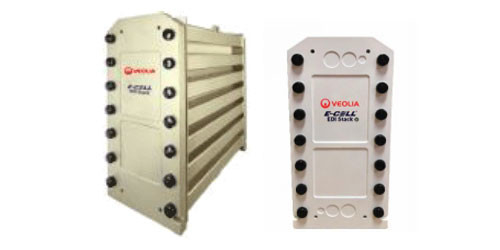 Veolia EDI E-Cell 스택 MK-3: ≥16 MOhm-cm 저항성과 명목 흐름 3.4 M3/h로 최대 97% 회수